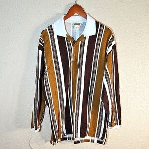 Vintage Joe Wear Striped Long Sleeve Polo Shirt.